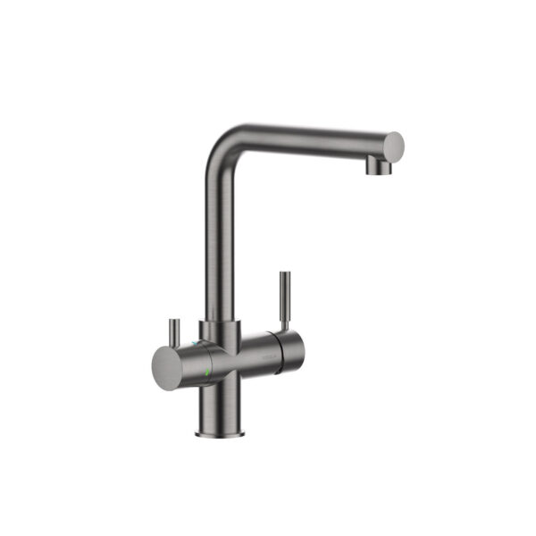OMIN RAUMTEMPERATUR, KALT und SPRUDELND – AKTIVKOHLEFILTRATION – 5-WEGE ARMATUR MIT HOHEM AUSLAUF GEBÜRSTETES NICKEL