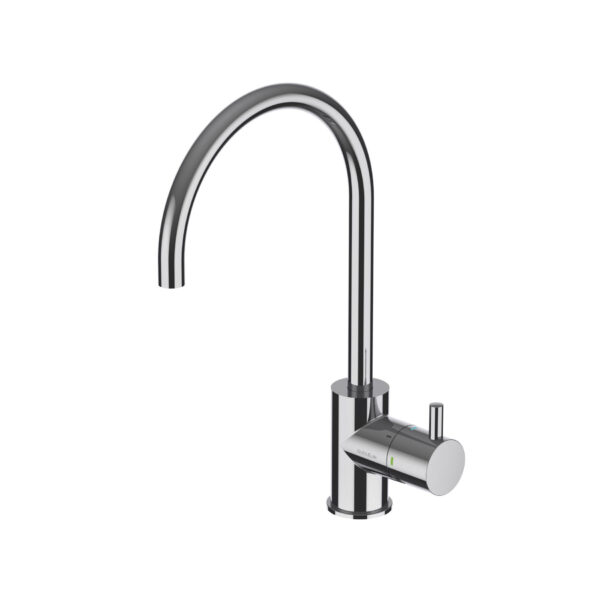 OMIN AMBIENT, COLD and SPARKLING – ACTIVATED CARBON FILTRATION – 3-WAY SWAN NECK TAP BRUSHED GOLD
